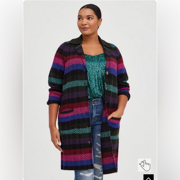 Torrid Multi Color Coatigan Collard Sweater | Cardigan Midi Length Size: 3 (3X) - Picture 1 of 9